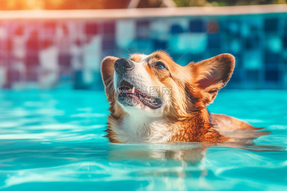 泳池里小狗图片