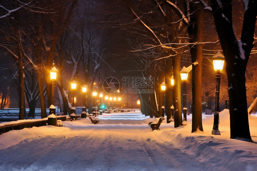 浪漫的雪景街道图片