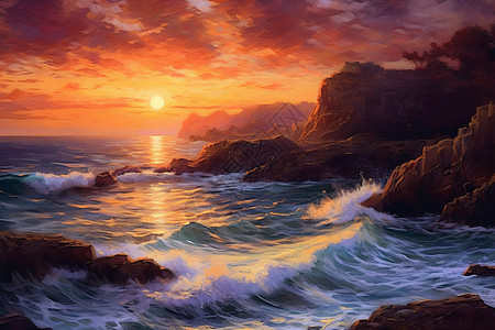 日落夕阳下的大海图片