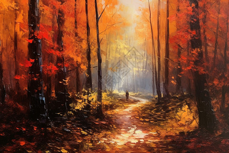 深秋的森林和落叶图片
