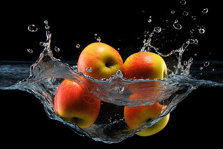苹果下降飞溅的水滴背景图片