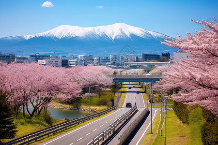 北海道樱花北海道公园的美丽景观背景