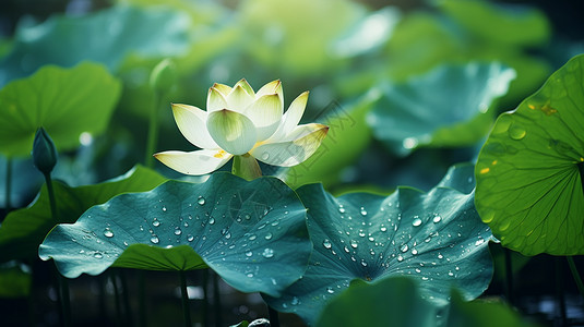 夏天的雨莲花在池塘里背景