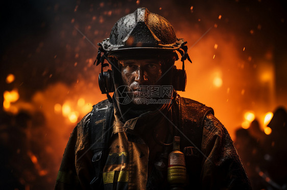 火场救火的消防员图片