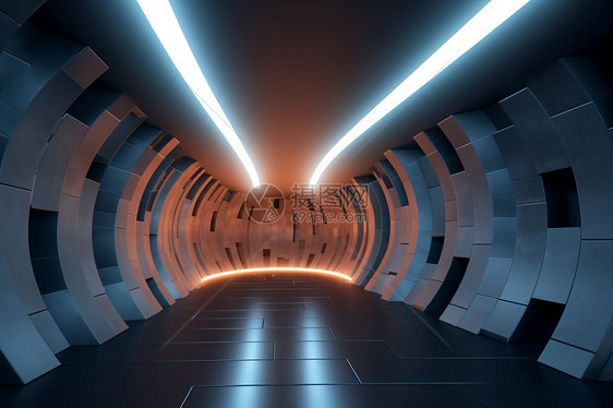 3D发光创意隧道图片