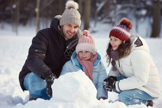 快乐玩雪的一家人图片