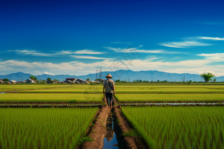 田园生活田间地头的农民背景