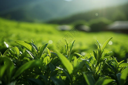 有机茶园即将收获茶叶背景