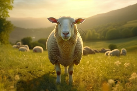 草坪上放牧的绵羊图片