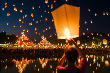 曼谷节日的的孔明灯图片