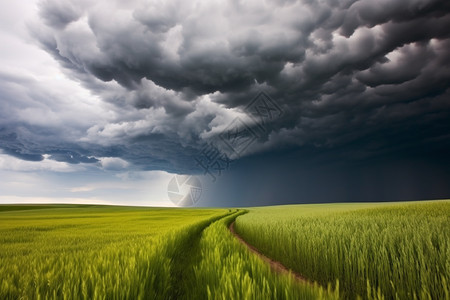 稻田上的积雨云图片