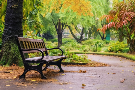 秋天落叶的椅子图片