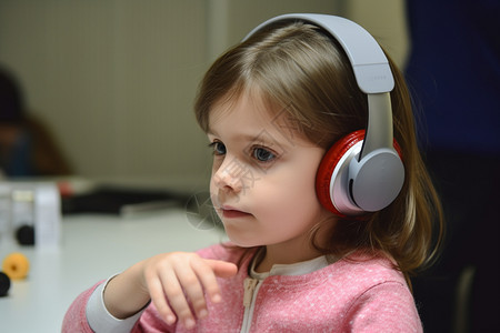 戴耳机的小女孩背景图片