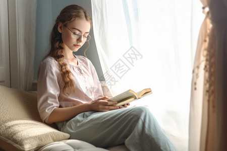 悠闲看书的女人图片