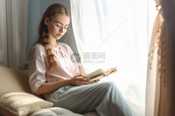 悠闲看书的女人图片