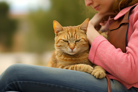 腿上休息的猫咪图片