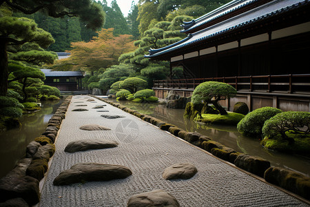 寺院内传统的建筑背景图片