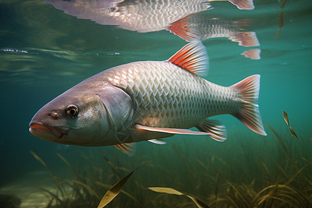 水下游泳的红鱼背景图片