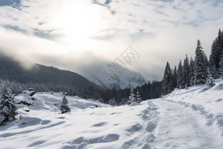 冬季雪地山林风景图片
