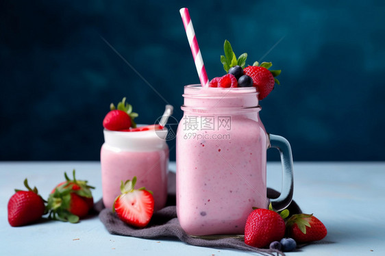 美味新鲜的草莓奶昔图片