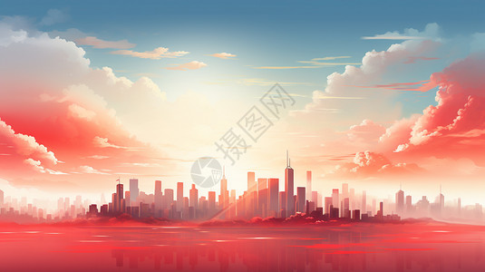 红色渐变智慧城市背景图片