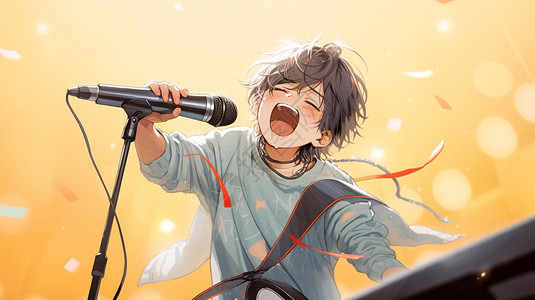一个男孩在舞台上唱歌图片