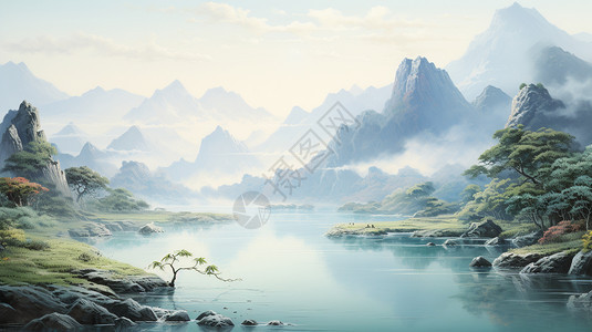 秀丽的山水风景背景图片
