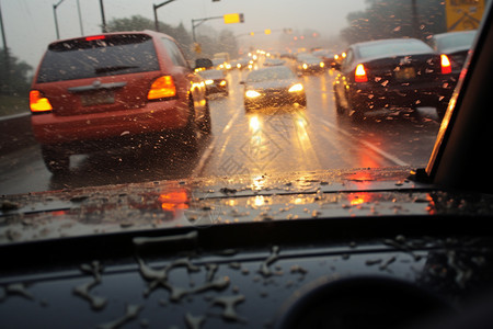 大雨天的汽车内部视觉图片