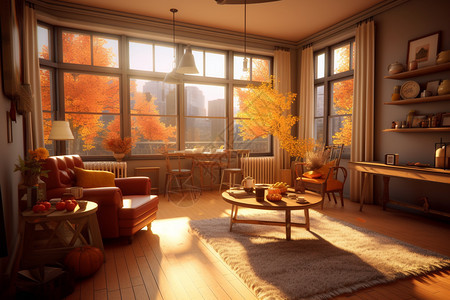 秋天暖色调的房间背景图片