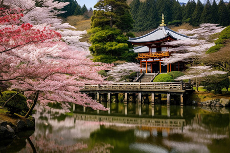 日本美丽花园日本的佛教神社背景
