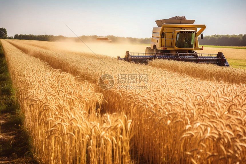 农业作物小麦成熟拖拉机收获图片