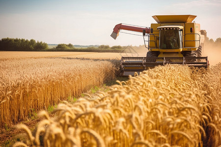 农业作物小麦成熟拖拉机丰收图片