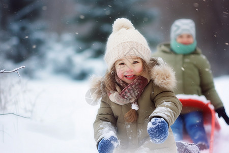 冬天打雪仗的女孩背景图片