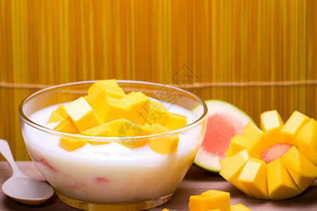 芒果牛奶一份美味的芒果甜点背景
