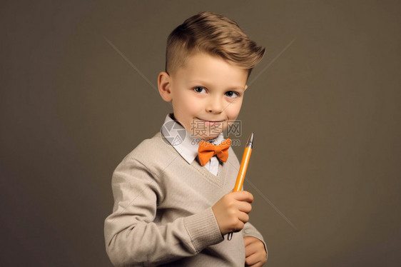 手拿铅笔的男孩图片
