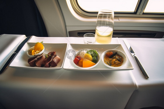 豪华飞机的餐食图片