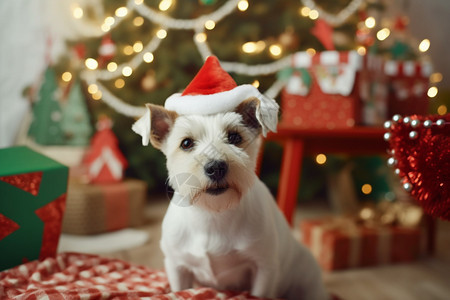 带圣诞帽的狗图片