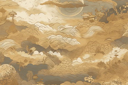 中式祥云图案背景图片