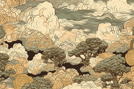 复古的中式祥云风景图片