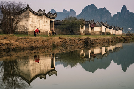 沼泽乡间村庄背景图片