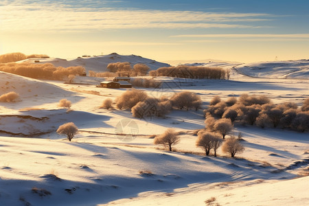 草原赤峰雪景背景图片