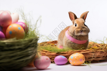 复活节系彩带的小兔子图片