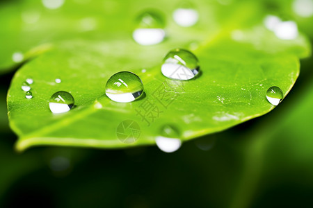 树叶上晶莹剔透的雨滴背景图片