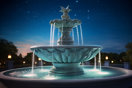 夜晚发光的喷泉图片