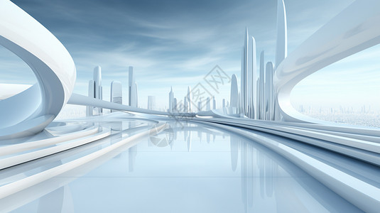 天桥白色的商业城市景观设计图片