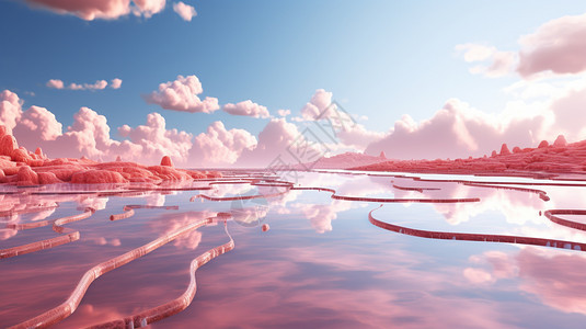 风景秀美的粉色盐池图片