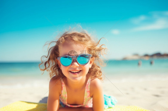 夏季沙滩上开心的女孩图片
