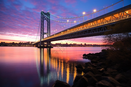 日落时城市跨海大桥景观图片