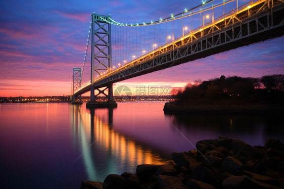 傍晚时分的跨海大桥景观图片