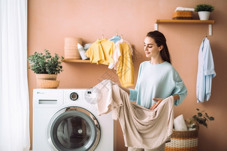 洗衣服内的家庭妇女图片